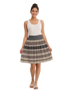 Gap Pleated Flare Neutral Stripe Silk Cotton Skirt Size 4 Boho Chic